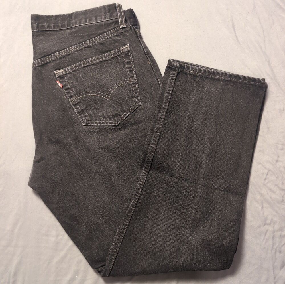 Levis 501 Black Button Fly Straight Leg Jeans Mens 36 x 30 Denim Pants